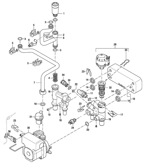 Exploded view Nefit (Bosch) ProLine NxT HRC 24 CW3: Pomp leidingen