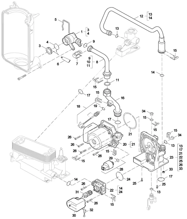 Exploded view Nefit (Bosch) SmartLine Basic HRC 24 CW4: Pomp leidingen
