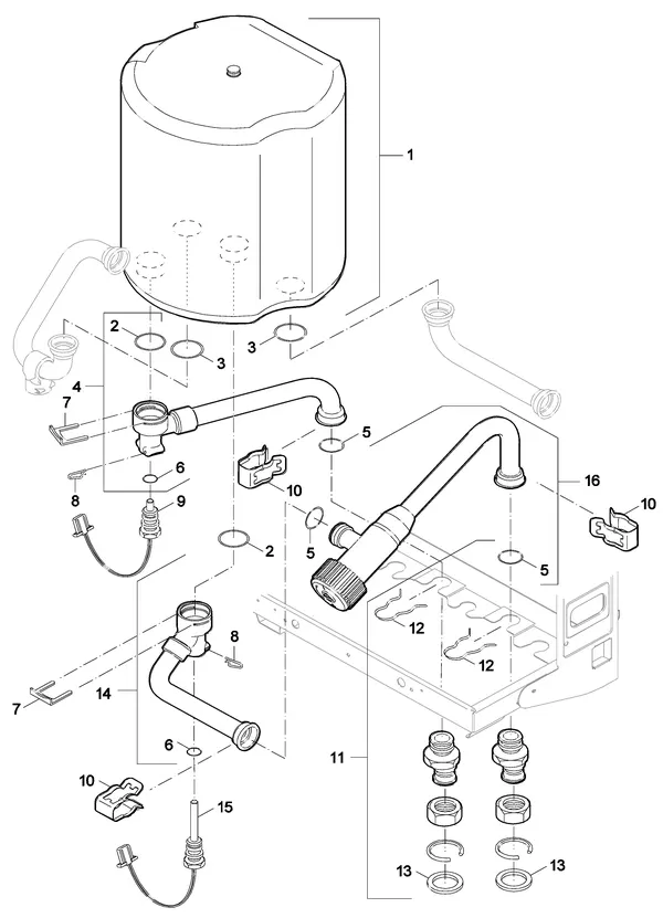 Exploded view Nefit (Bosch) SmartLine HR 24 STD: Waterzijdig