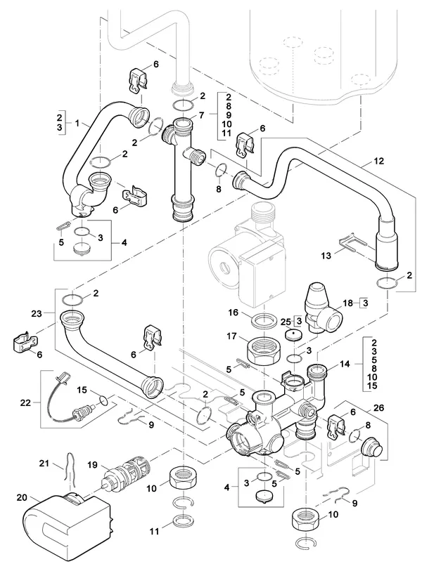 Exploded view Nefit (Bosch) SmartLine HRC 24 CW3: Pomp uitgebreid