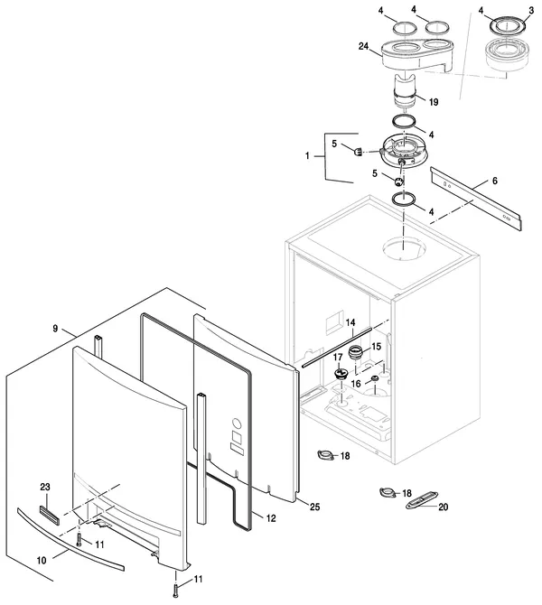 Exploded view Nefit (Bosch) TopLine Aquapower+ HRC 30 CW6 II: Mantel
