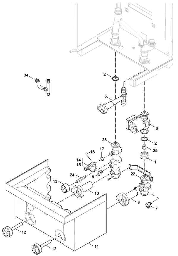 Exploded view Nefit (Bosch) TopLine HR 100: Aansluitdelen