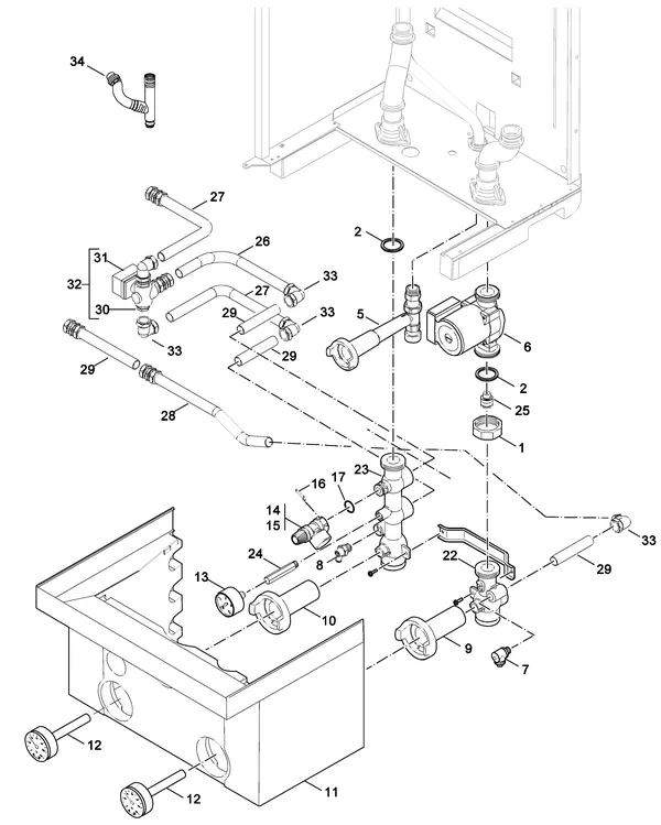 Exploded view Nefit (Bosch) TopLine HR 100: Aansluitdelen