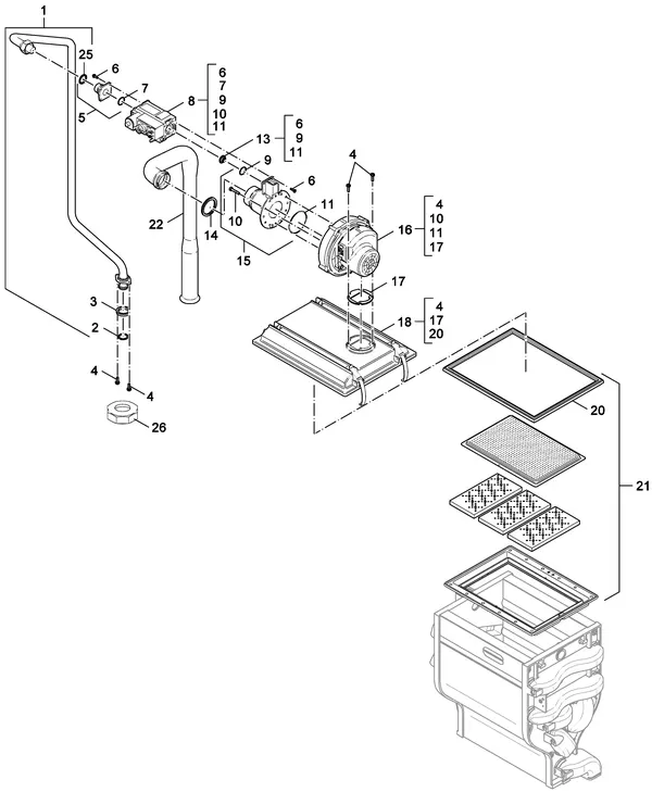 Exploded view Nefit (Bosch) TopLine HR 100: Gas ventilator