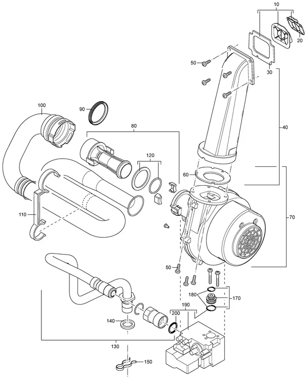 Exploded view Nefit (Bosch) TopLine HR 25: Ventilator en gasregelblok
