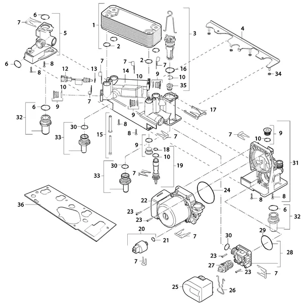 Exploded view Nefit (Bosch) TopLine Compact HRC 25 CW4: Hydroblok
