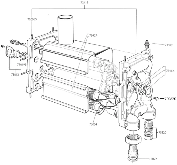 Exploded view Nefit (Bosch) Turbo 80 T21: Warmtewisselaar