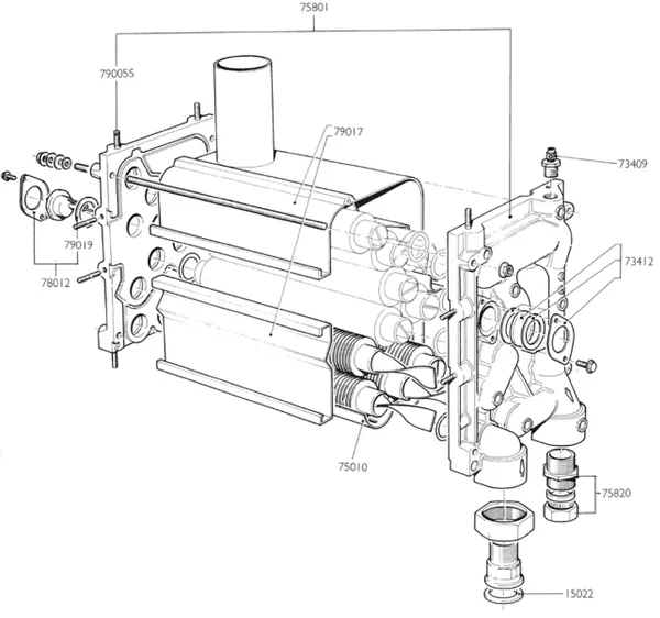 Exploded view Nefit (Bosch) Turbo 80 T32: Warmtewisselaar