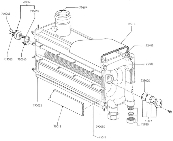 Exploded view Nefit (Bosch) Turbo 90 HR45: Warmtewisselaar