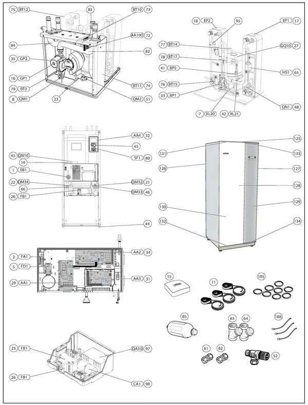 Exploded view Nibe F1145-5 1x230V | 065155: Totaaloverzicht
