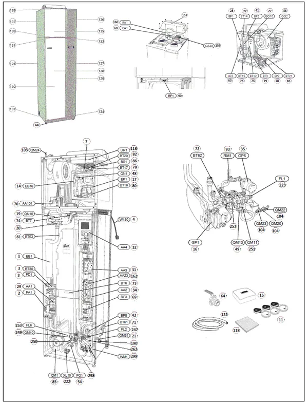 Exploded view Nibe F750 R EM 3X400 | 066112: Totaaloverzicht