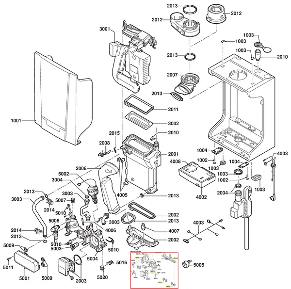 Exploded view Remeha Tzerra Plus M 24C Combi CW3: Totaaloverzicht