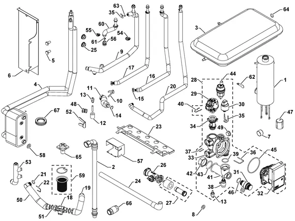 Exploded view Remeha WPR-2/E V200 4-8kW: Hydraulisch circuit