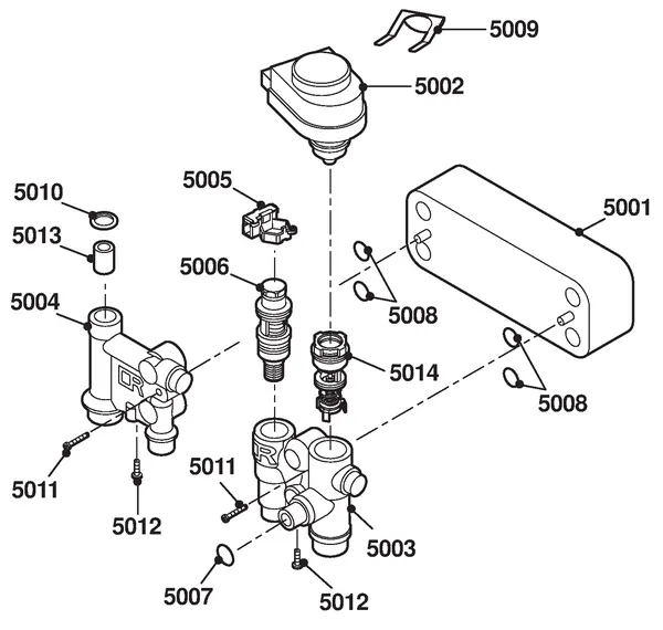 Exploded view Remeha Avanta 28C Combi CW4 | vanaf serienr. 0616301382100: Waterzijdig