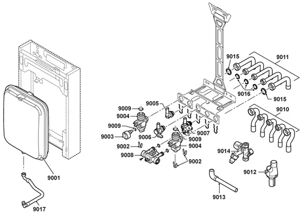 Exploded view Remeha Tzerra Plus M 39C Combi CW5: Montageframe