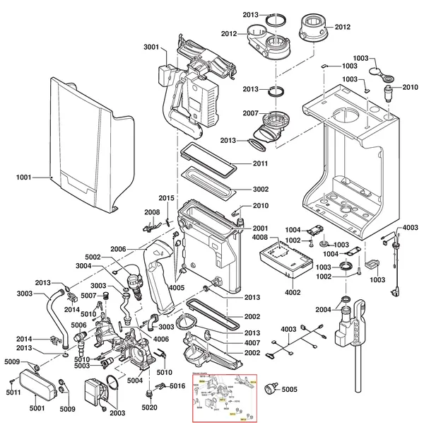 Exploded view Remeha Tzerra Plus M 39C Combi CW5: Totaaloverzicht
