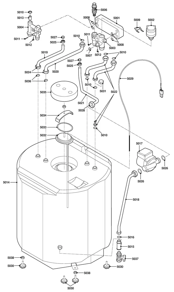 Exploded view Remeha Aquanta | tot en met serienr. 0534000660260: Waterzijdig