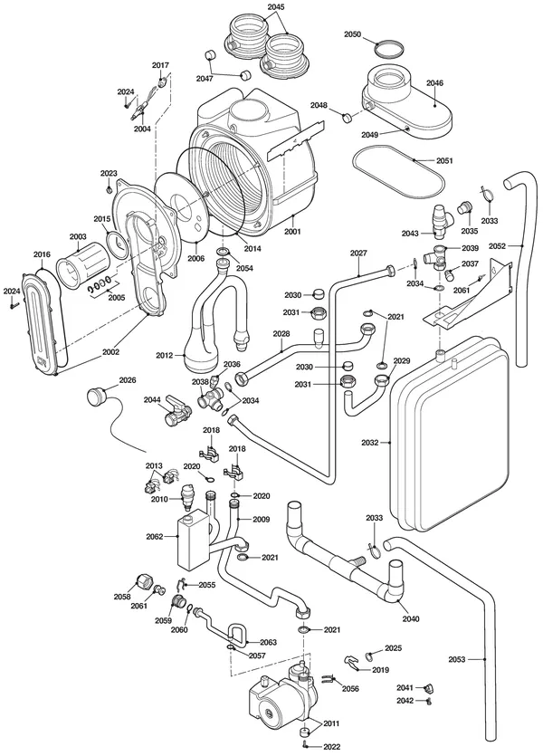 Exploded view Remeha Aquanta | tot en met serienr. 0534000660260: Wisselaar