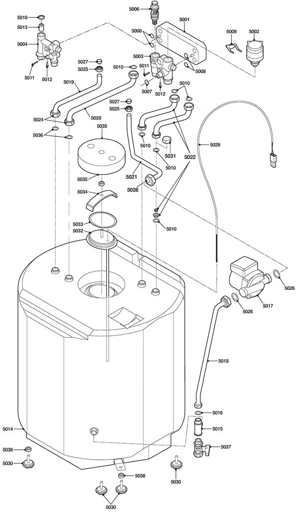 Exploded view Remeha Aquanta | vanaf serienr. 0614401329300: Waterzijdig