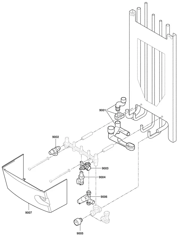 Exploded view Remeha Avanta | tot en met serienr. 0615901370720: Aansluitdelen