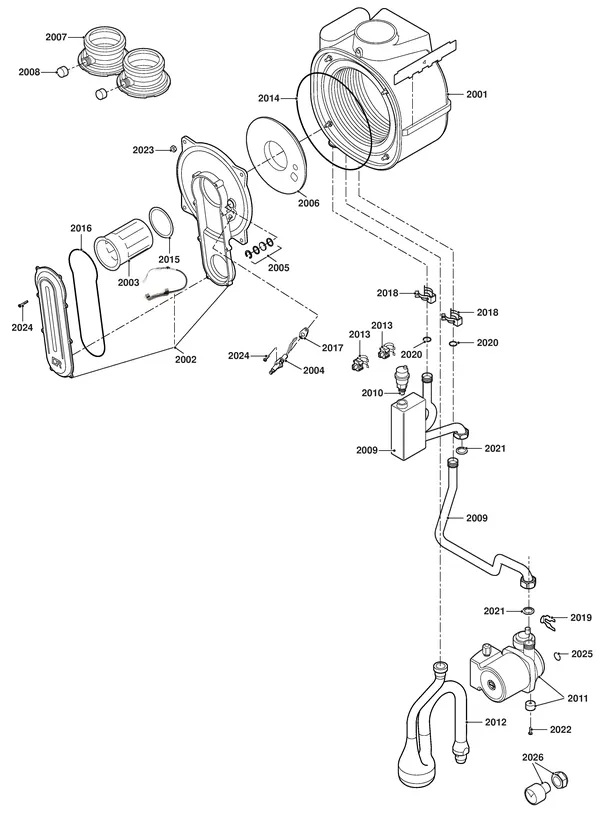 Exploded view Remeha Avanta | tot en met serienr. 0615901370720: Binnenwerk