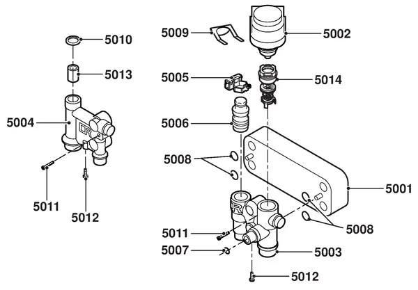 Exploded view Remeha Avanta | tot en met serienr. 0615901370720: Waterzijdig