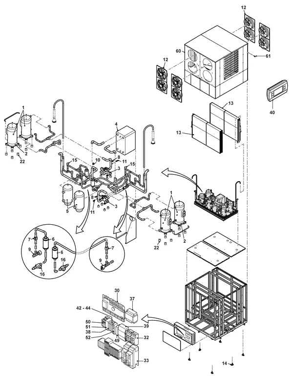 Exploded view Remeha E-HP AW 168 Plus / Cool Plus: Totaaloverzicht