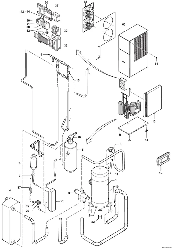 Exploded view Remeha E-HP AW 44 Ace / Cool Ace: Totaaloverzicht
