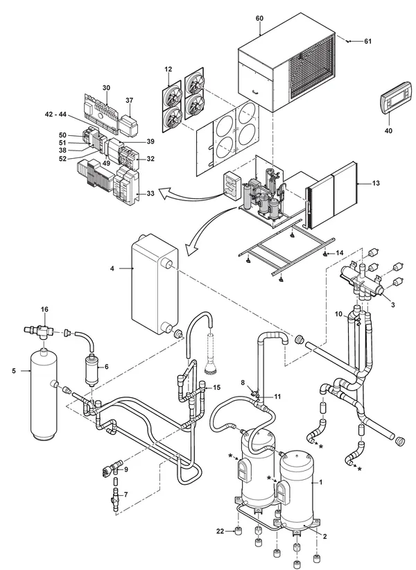 Exploded view Remeha E-HP AW 84 Plus / Cool Plus: Totaaloverzicht