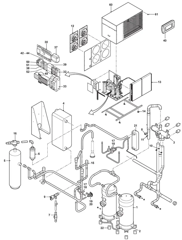 Exploded view Remeha E-HP AW 88 Ace / Cool Ace: Totaaloverzicht