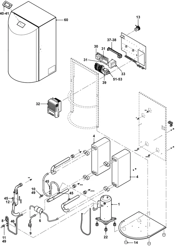 Exploded view Remeha E-HP BWi 24 (Cool) Ace & E-HP WWi 32 (Cool) Ace: Totaaloverzicht