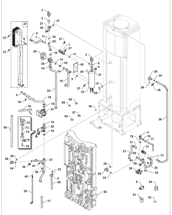 Exploded view Remeha Eria Tower Ace S: Hydraulisch circuit