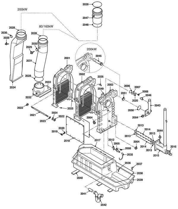 Exploded view Remeha Gas 210 V2 80/120/160/200 kW: Binnenwerk