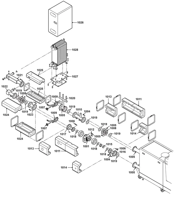 Exploded view Remeha Gas 310 Eco (5-9 leden): Aansluitset met platenwisselaar