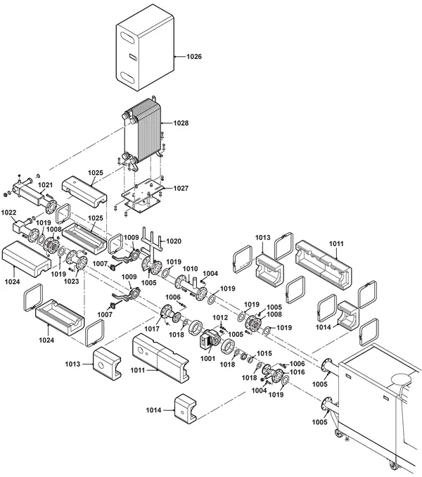 Exploded view Remeha Gas 310 aansluitset met platenwisselaar: Totaaloverzicht