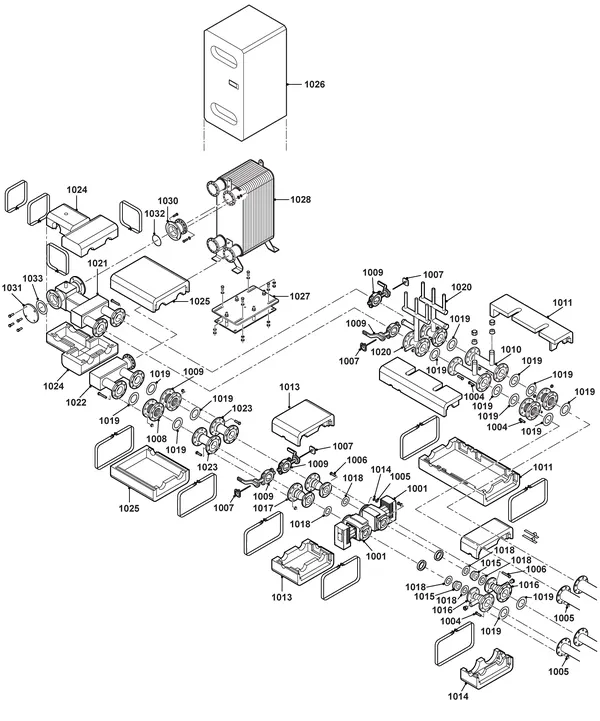Exploded view Remeha Gas 610 aansluitset met platenwisselaar: Totaaloverzicht
