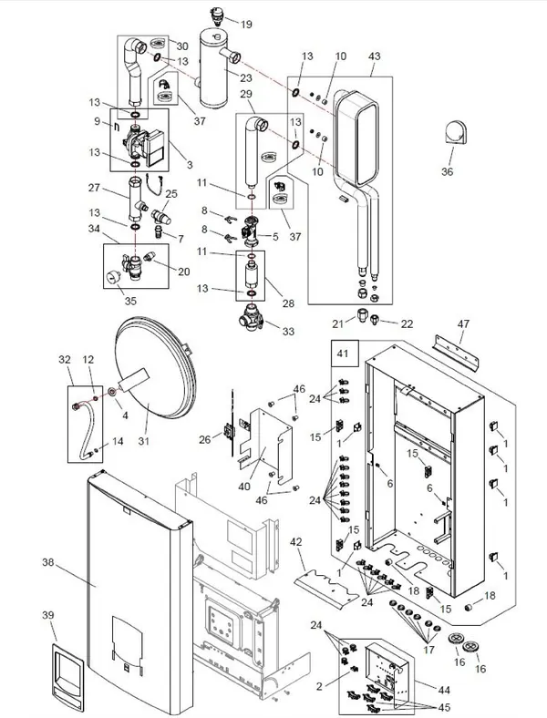 Exploded view Remeha Loria Solo / Duo: Solo binnendeel
