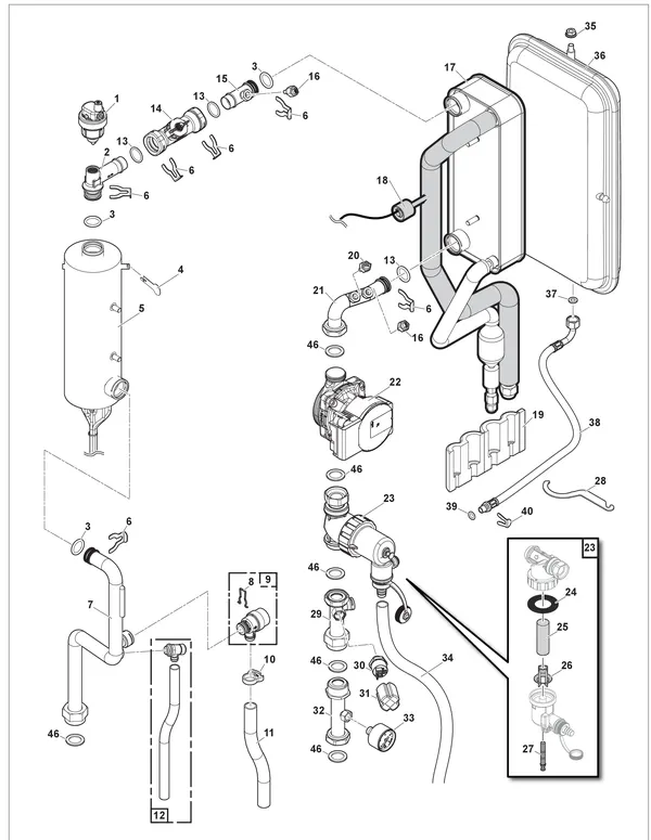 Exploded view Remeha Mercuria Ace: Hydraulisch circuit