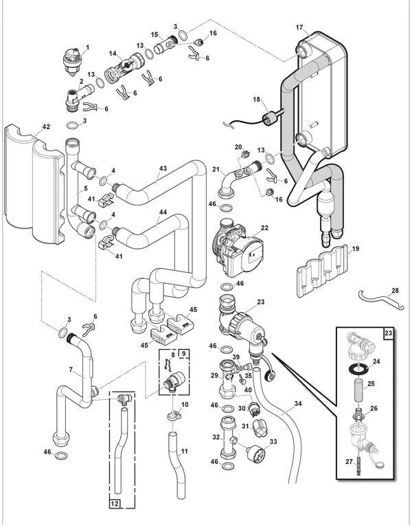 Exploded view Remeha Mercuria Ace: Hydraulisch circuit