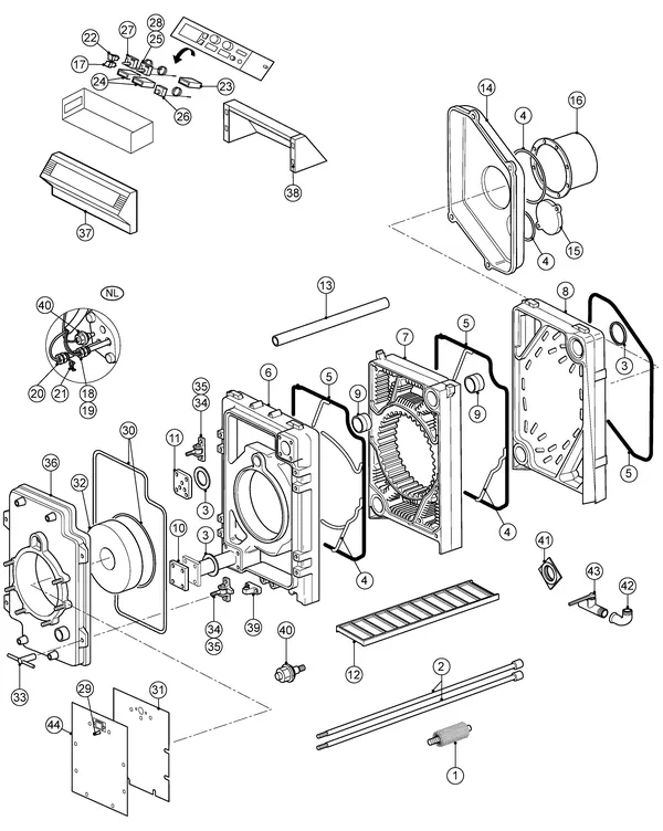 Exploded view Remeha P300 (Eco): Totaaloverzicht