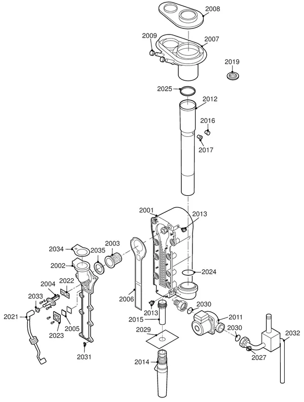 Exploded view Remeha Quinta 28 Combi: Binnenwerk