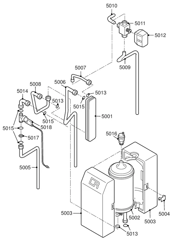 Exploded view Remeha Quinta 28 Combi: Waterzijdig