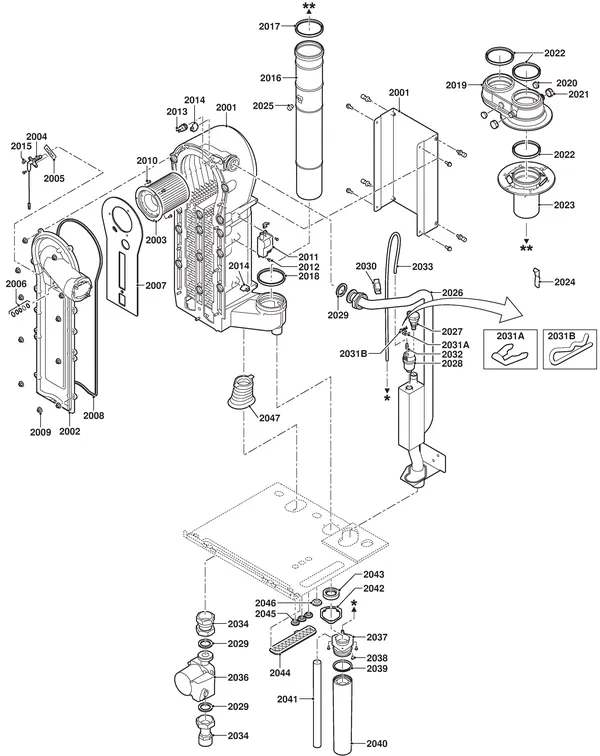 Exploded view Remeha Quinta Pro 45 Solo: Binnenwerk