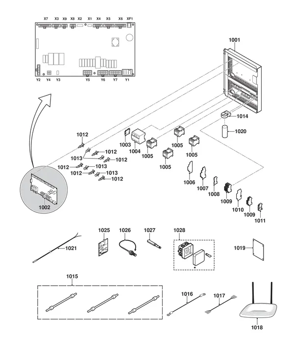 Exploded view Remeha Toros Vision: Elektrisch paneel tvpts