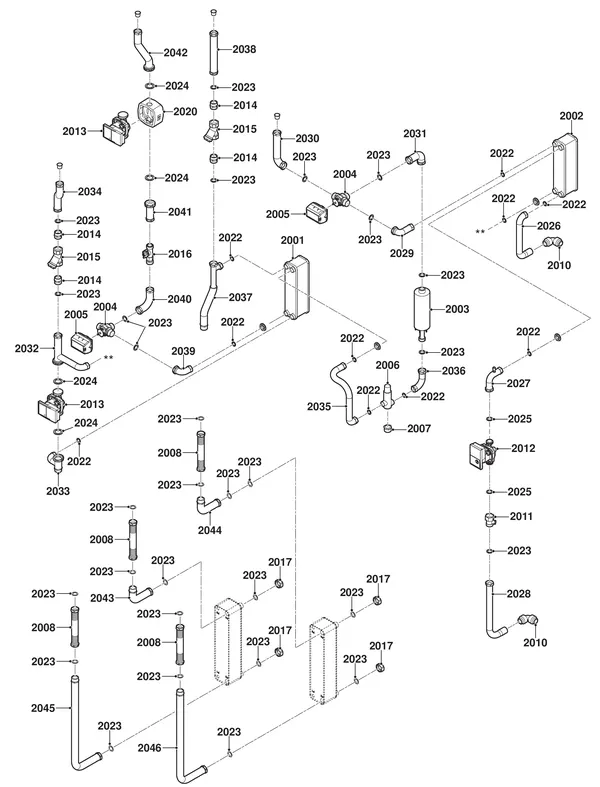Exploded view Remeha Toros Vision: Hydraulisch circuit tvpt