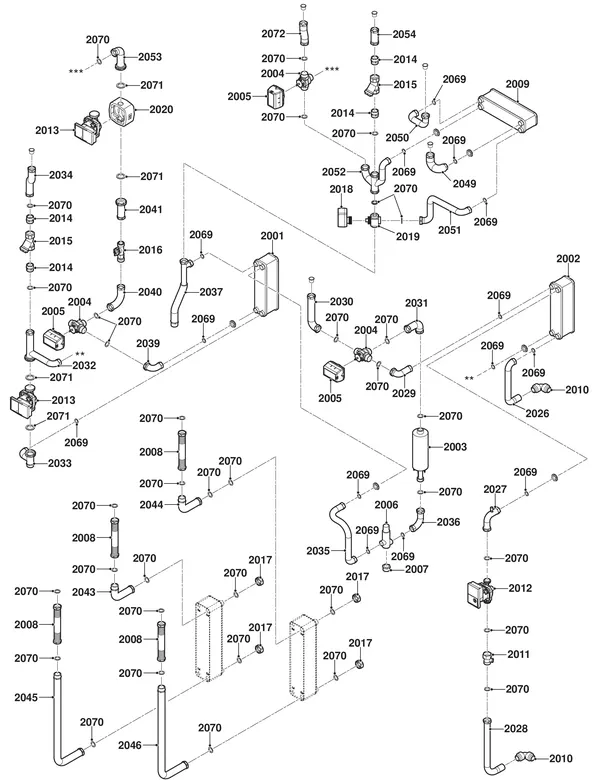 Exploded view Remeha Toros Vision: Hydraulisch circuit tvpts