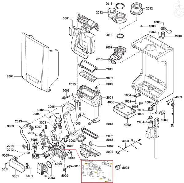Exploded view Remeha Tzerra 28kW Combi: Totaaloverzicht