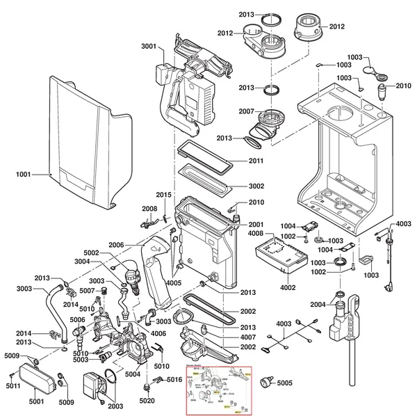 Exploded view Remeha Tzerra 39kW Combi: Totaaloverzicht