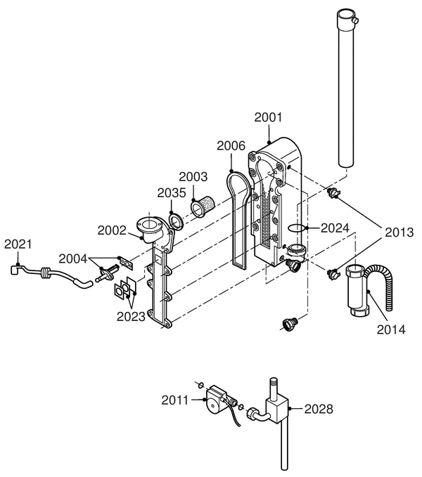 Exploded view Remeha W28 Eco Combi: Binnenwerk