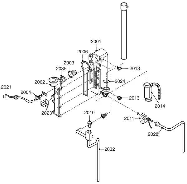 Exploded view Remeha W28 Eco Solo: Binnenwerk